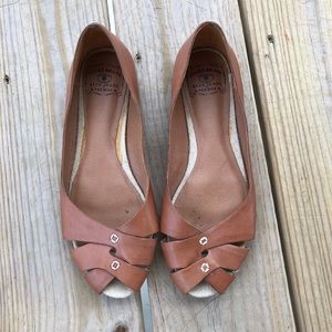 Brown Leather Lucky Brand Peep Toe Flats 7.5